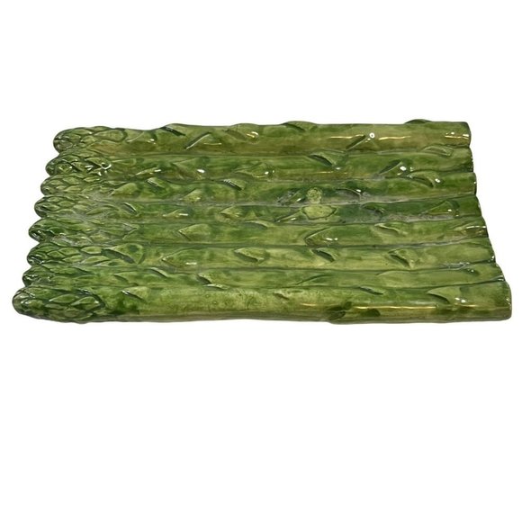 Duncans Vintage 1975 Ceramic Asparagus Side Serving Plate Textured Green - Picture 3 of 9